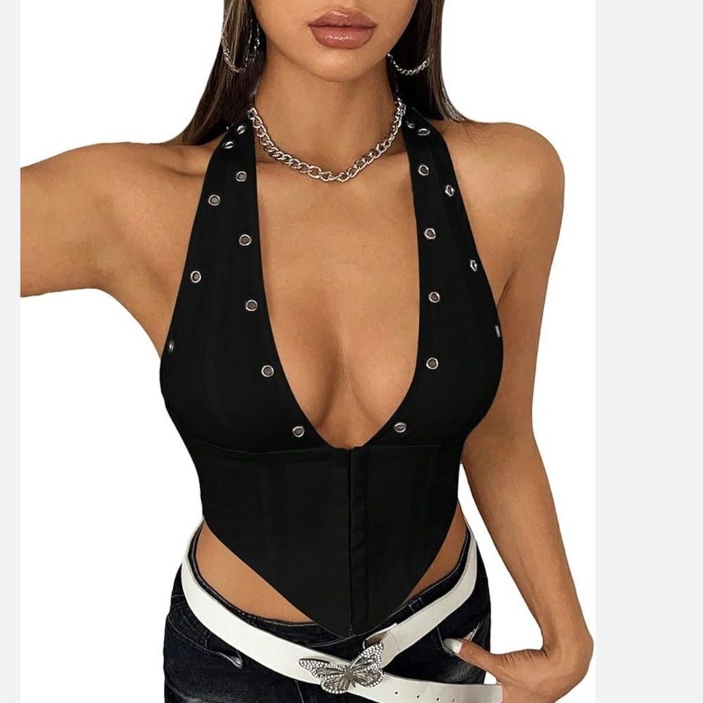 Black Biker Halter Top sz Small